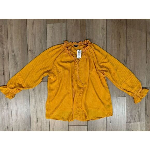 NWT TORRID STRIPE GAUZE LACE-UP PEASANT TOP Mustard Thanksgiving 2XL Womens - Picture 4 of 5